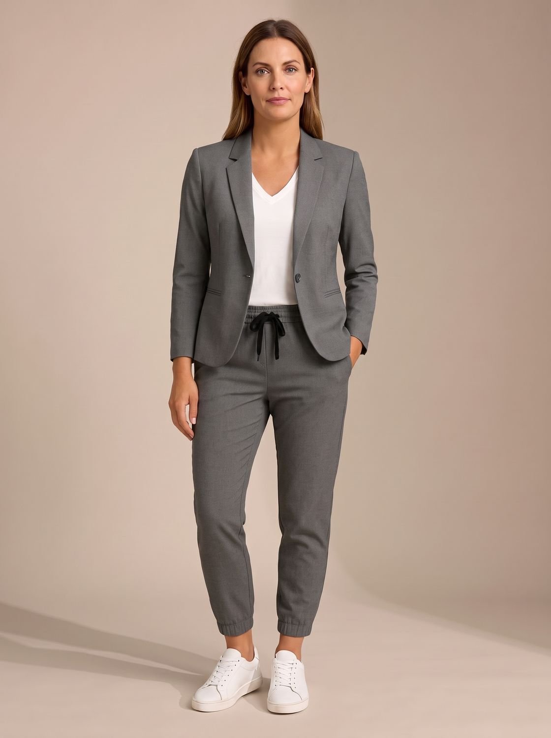 Women's Tailored Blazer Jogger Pants Two-Piece Suit Set - Gray