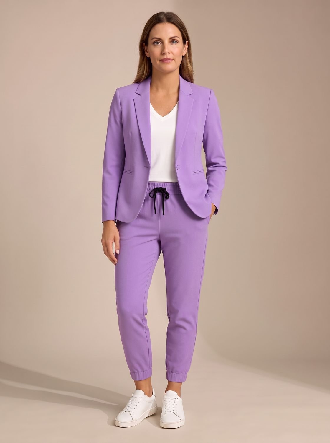 Women's Tailored Blazer Jogger Pants Two-Piece Suit Set - Purple