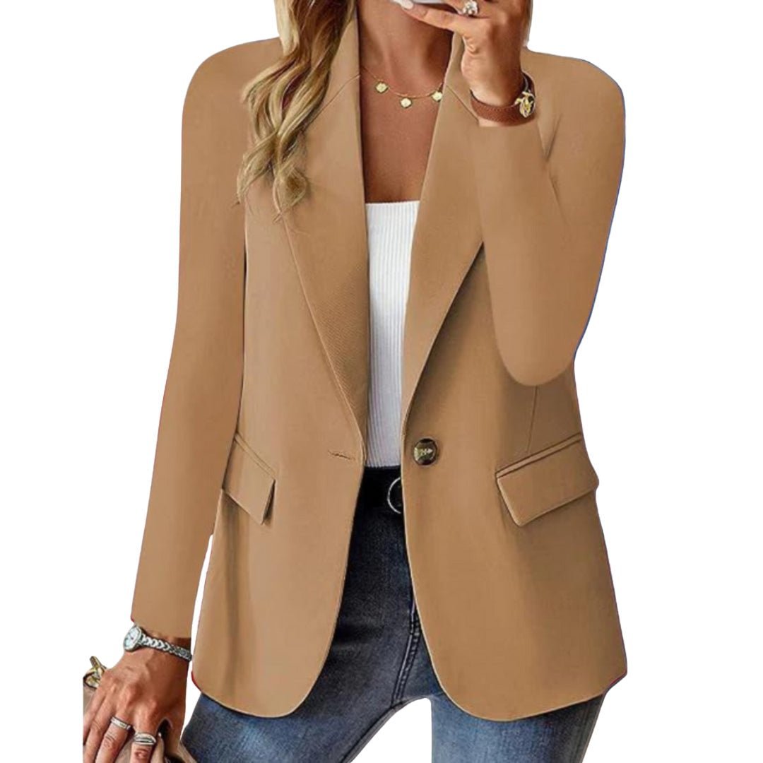 Women's Tailored Blazer Single Button Professional - Brown
