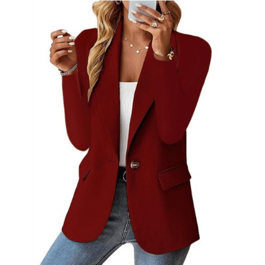 Women's Tailored Blazer Single Button Professional - Burgundy
