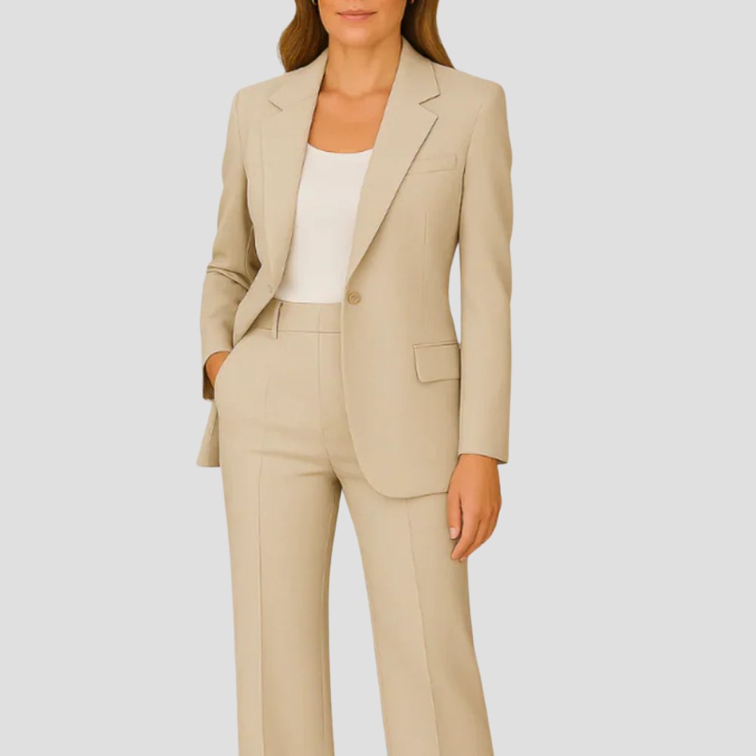 Women's Tailored Fluid Crepe Two-Piece Blazer Suit - Beige