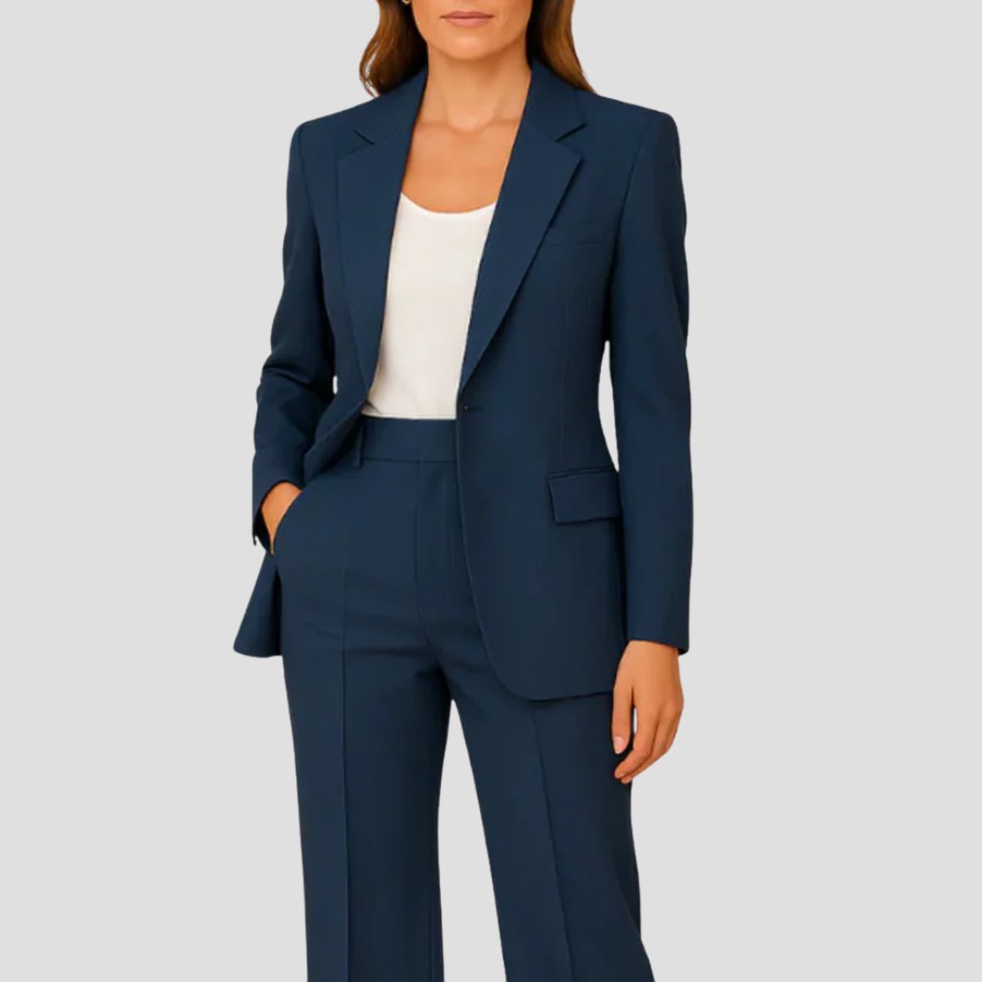 Women's Tailored Fluid Crepe Two-Piece Blazer Suit - Navy Blue
