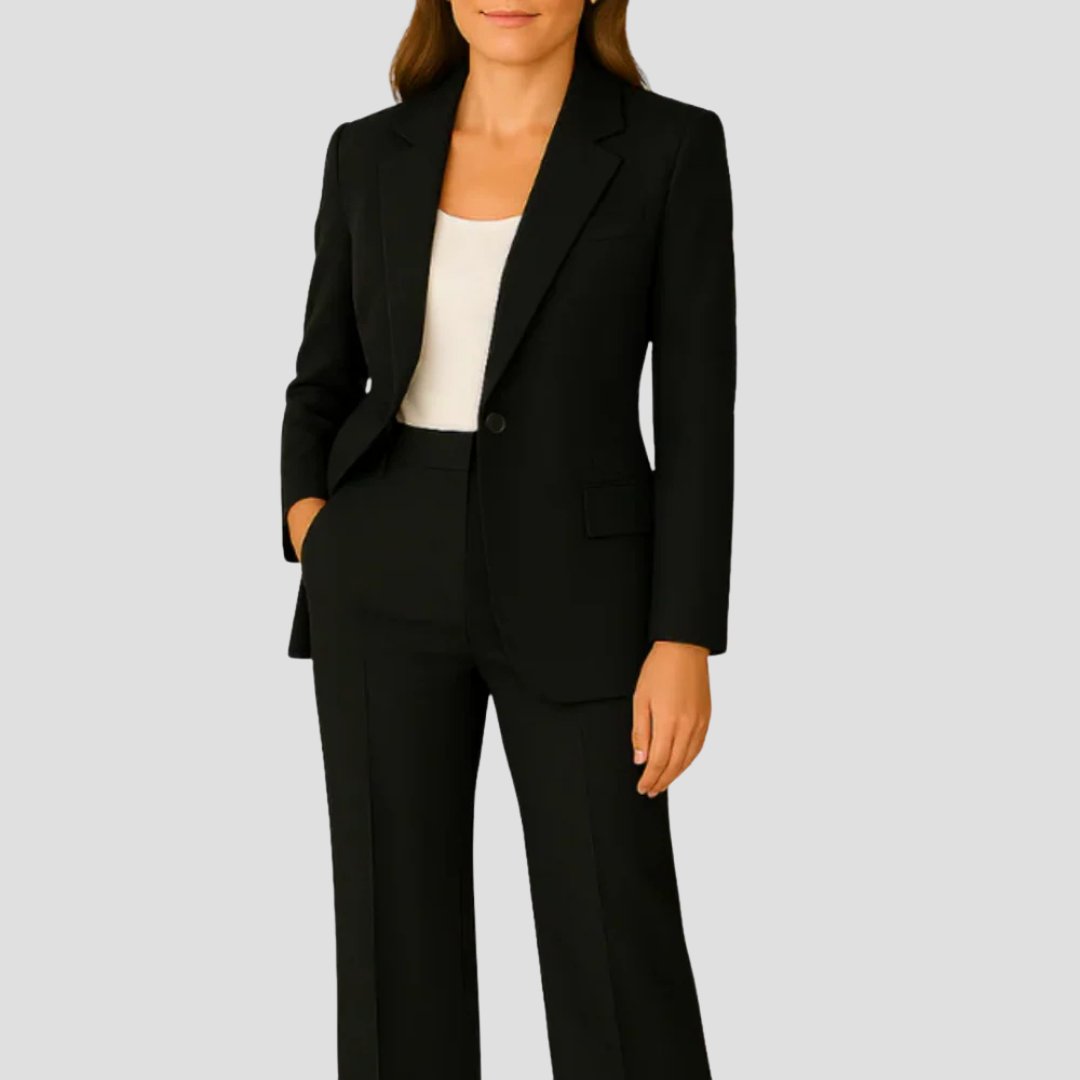 Women's Tailored Fluid Crepe Two-Piece Blazer Suit - Black