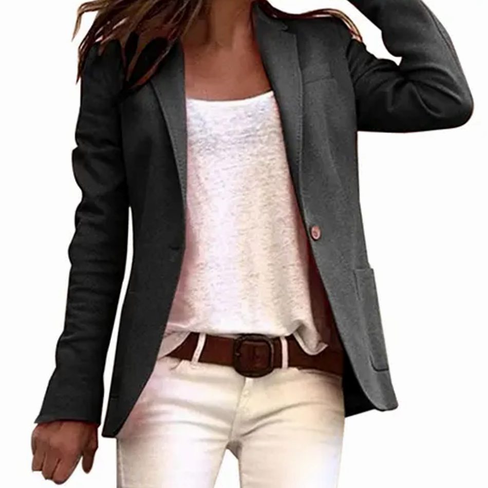 Women's Tailored Single-Button Long Sleeve Blazer - Black