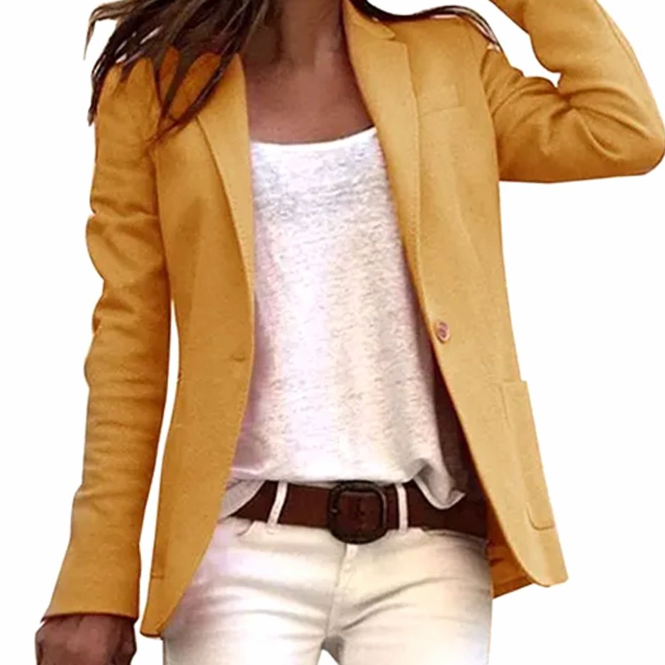Women's Tailored Single-Button Long Sleeve Blazer - Yellow