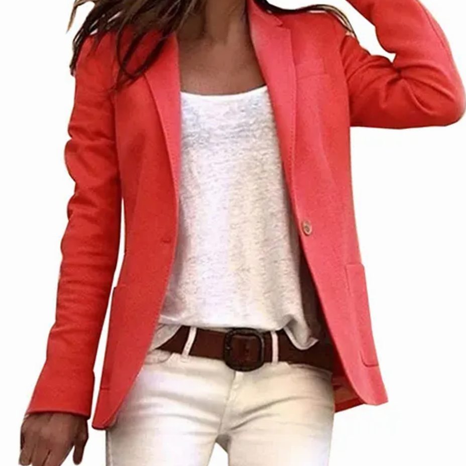 Women's Tailored Single-Button Long Sleeve Blazer - Red