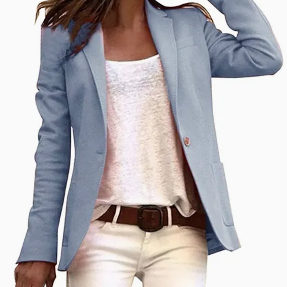 Women's Tailored Single-Button Long Sleeve Blazer - Light Blue