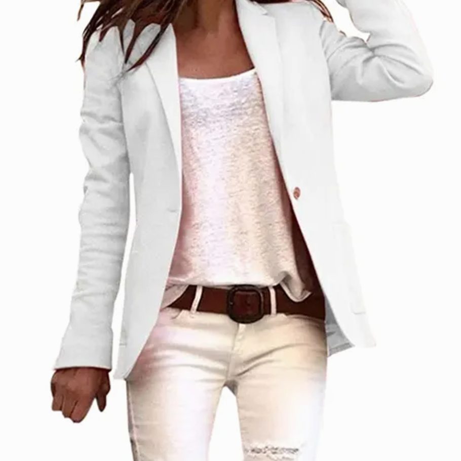 Women's Tailored Single-Button Long Sleeve Blazer - White