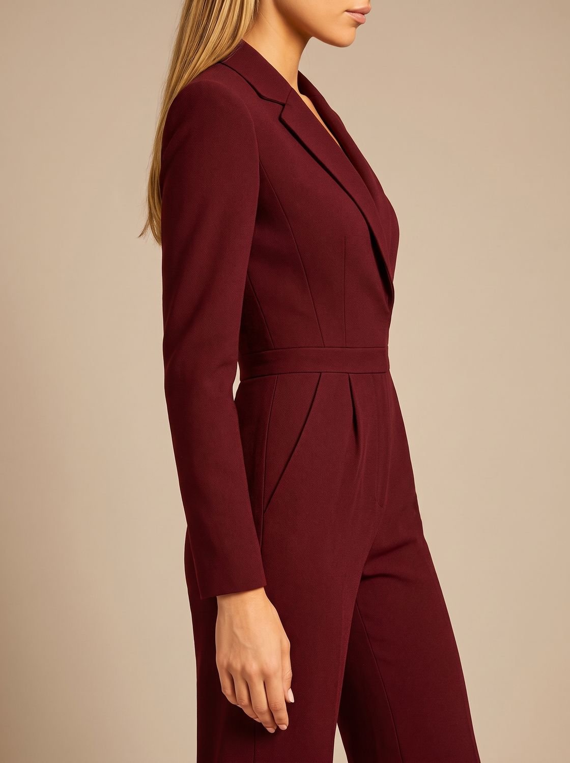 Women's Tailored Wrap-Front Long-Sleeve Wide-Leg Jumpsuit