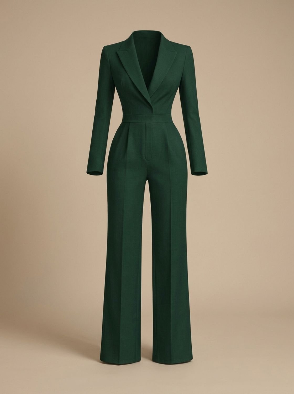 Women's Tailored Wrap-Front Long-Sleeve Wide-Leg Jumpsuit - Green