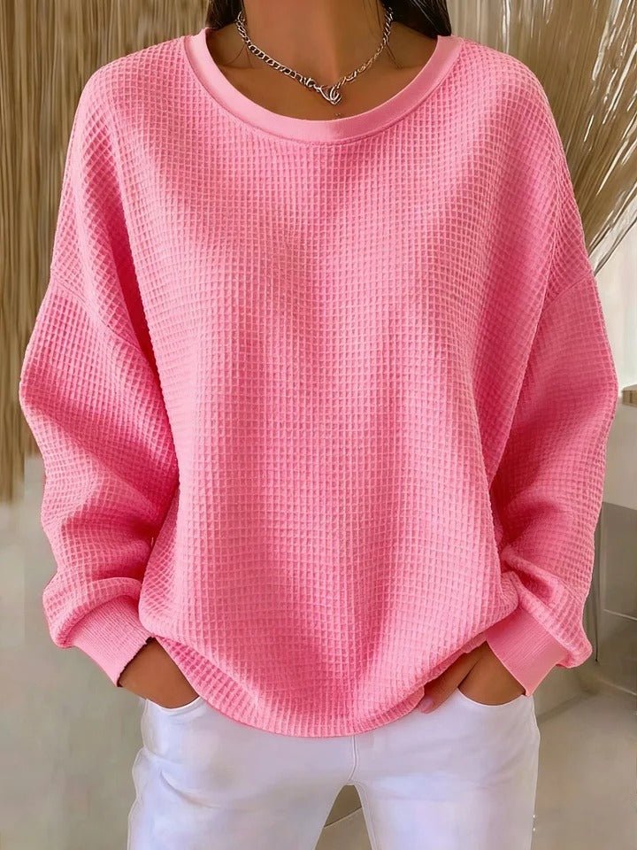 Women's Textured Knit Sweater Relaxed Fit Long Sleeve - Pink