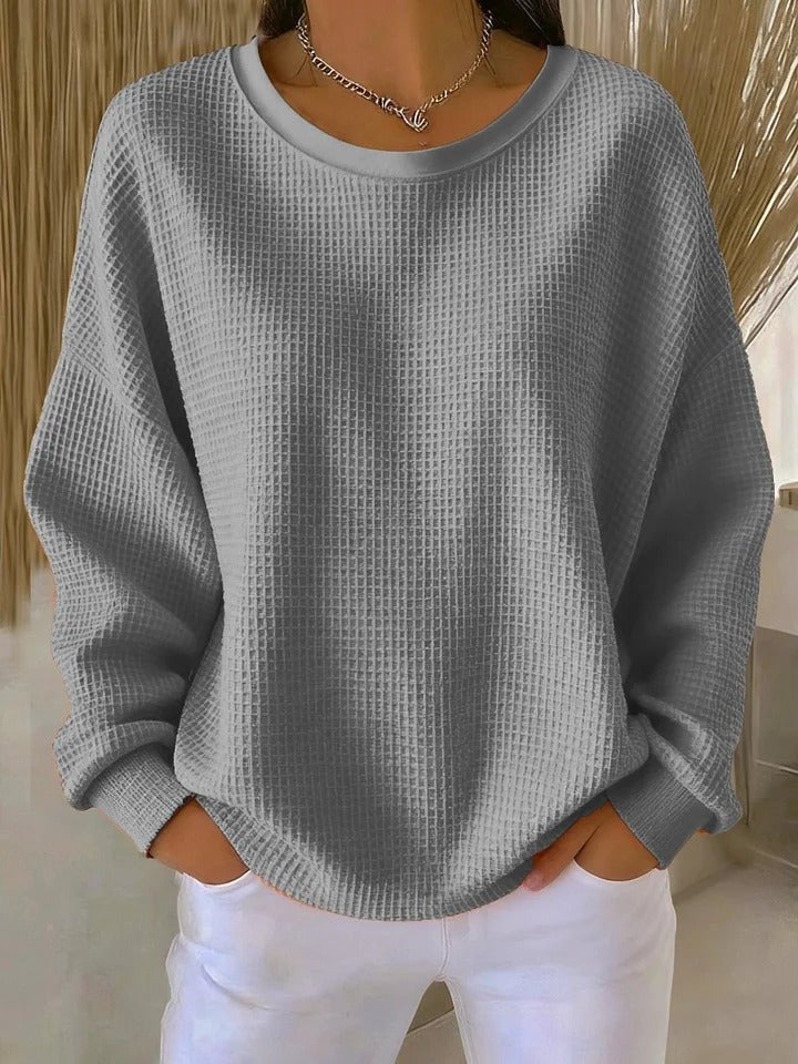 Women's Textured Knit Sweater Relaxed Fit Long Sleeve - Grey