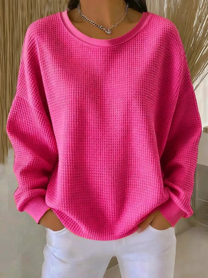 Women's Textured Knit Sweater Relaxed Fit Long Sleeve - Fuchsia