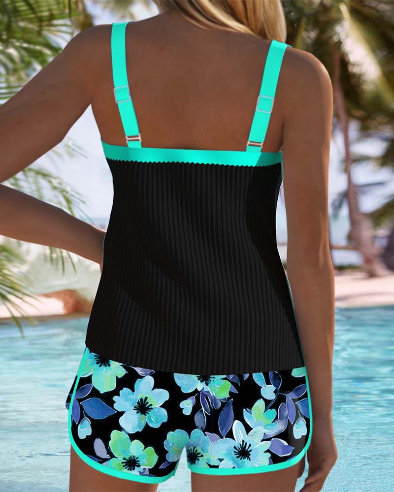 Women's Tummy Control Floral Print Two-Piece Tankini Set
