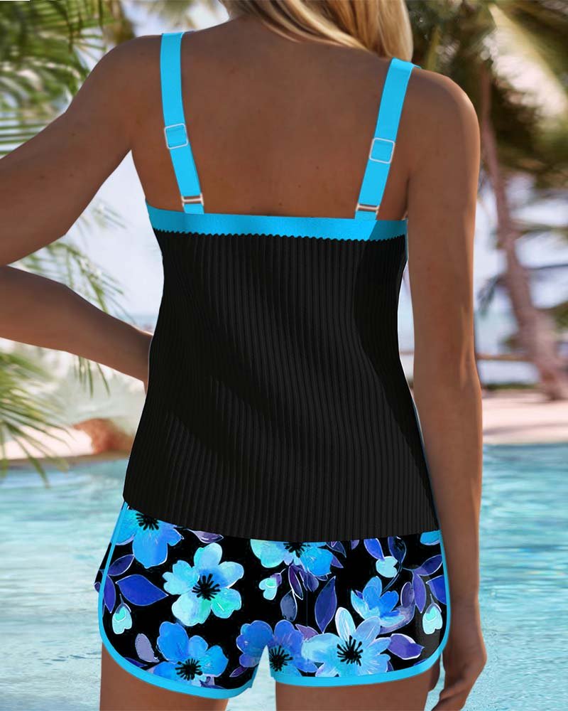 Women's Tummy Control Floral Print Two-Piece Tankini Set