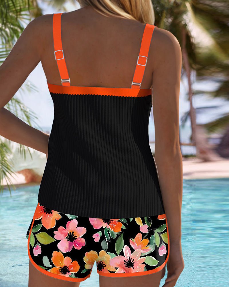 Women's Tummy Control Floral Print Two-Piece Tankini Set