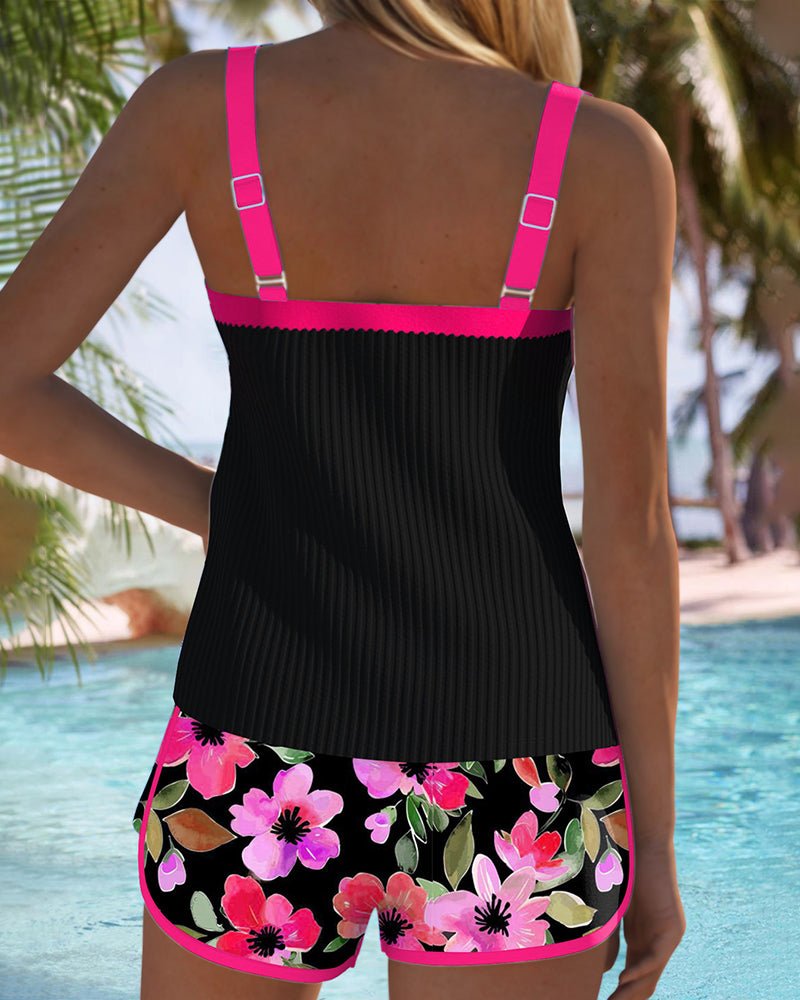 Women's Tummy Control Floral Print Two-Piece Tankini Set