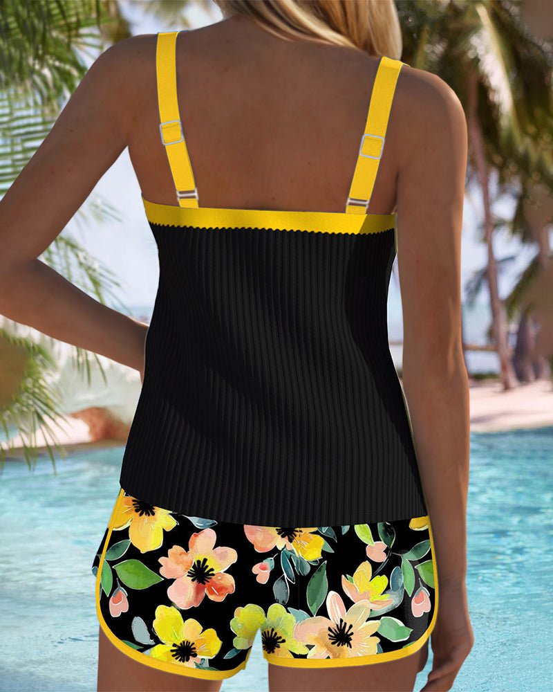 Women's Tummy Control Floral Print Two-Piece Tankini Set