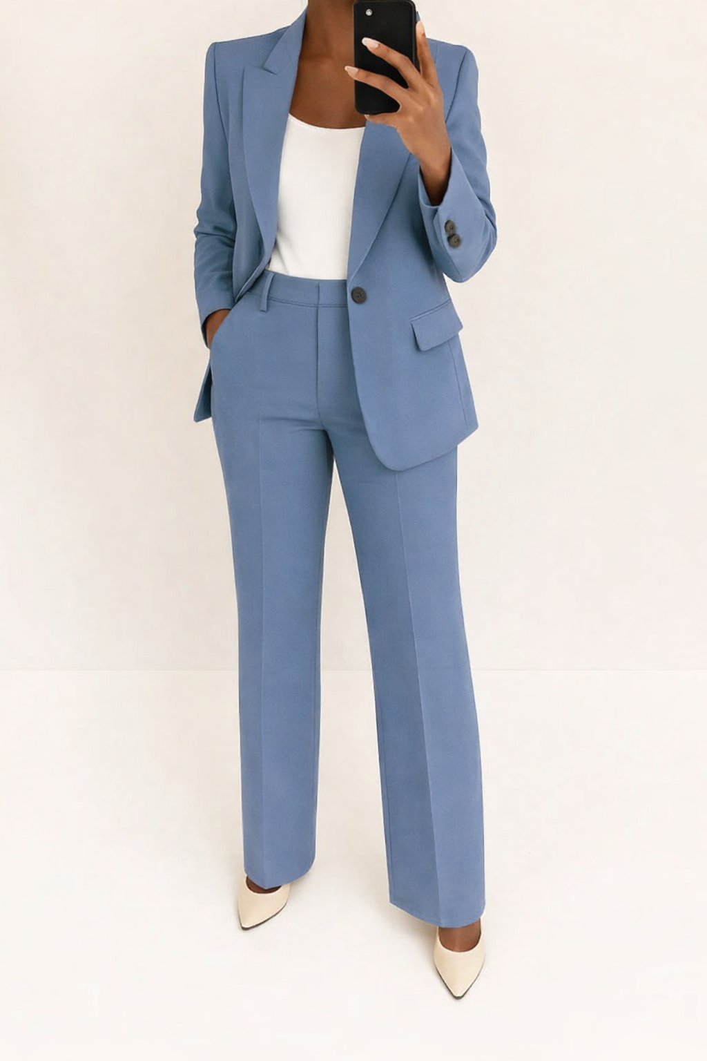 Women's Two Piece Suit Blazer Trouser Set Office Workwear - Blue