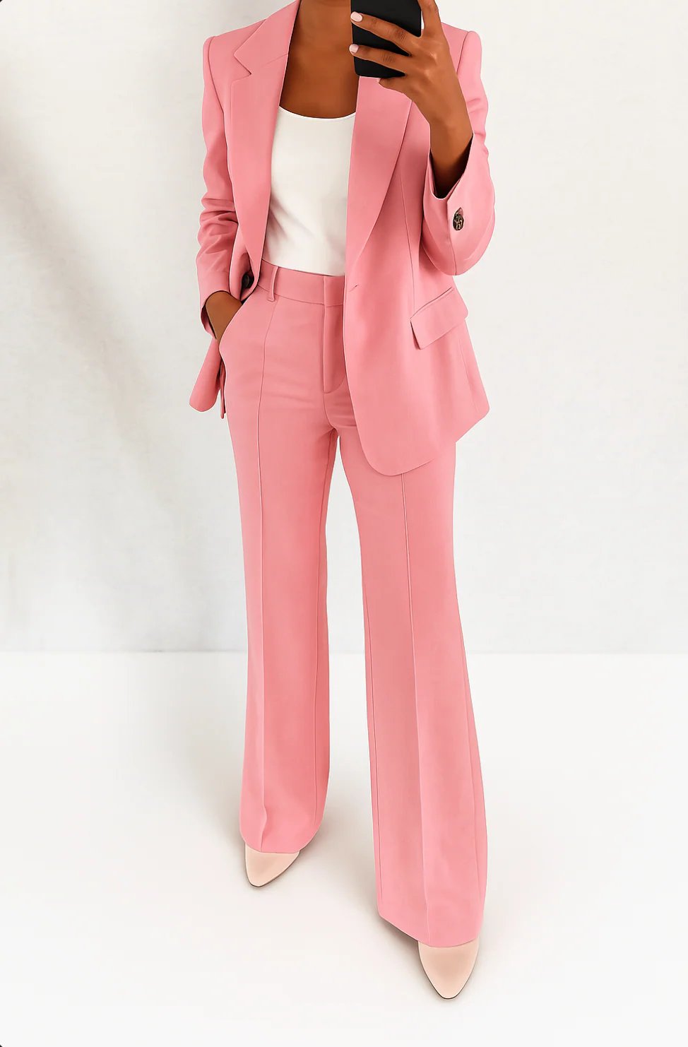 Women's Two Piece Suit Blazer Trouser Set Office Workwear - Pink