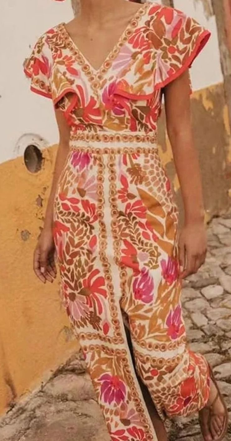 Women's V-Neck Flutter-Sleeve Floral Maxi Dress Slit