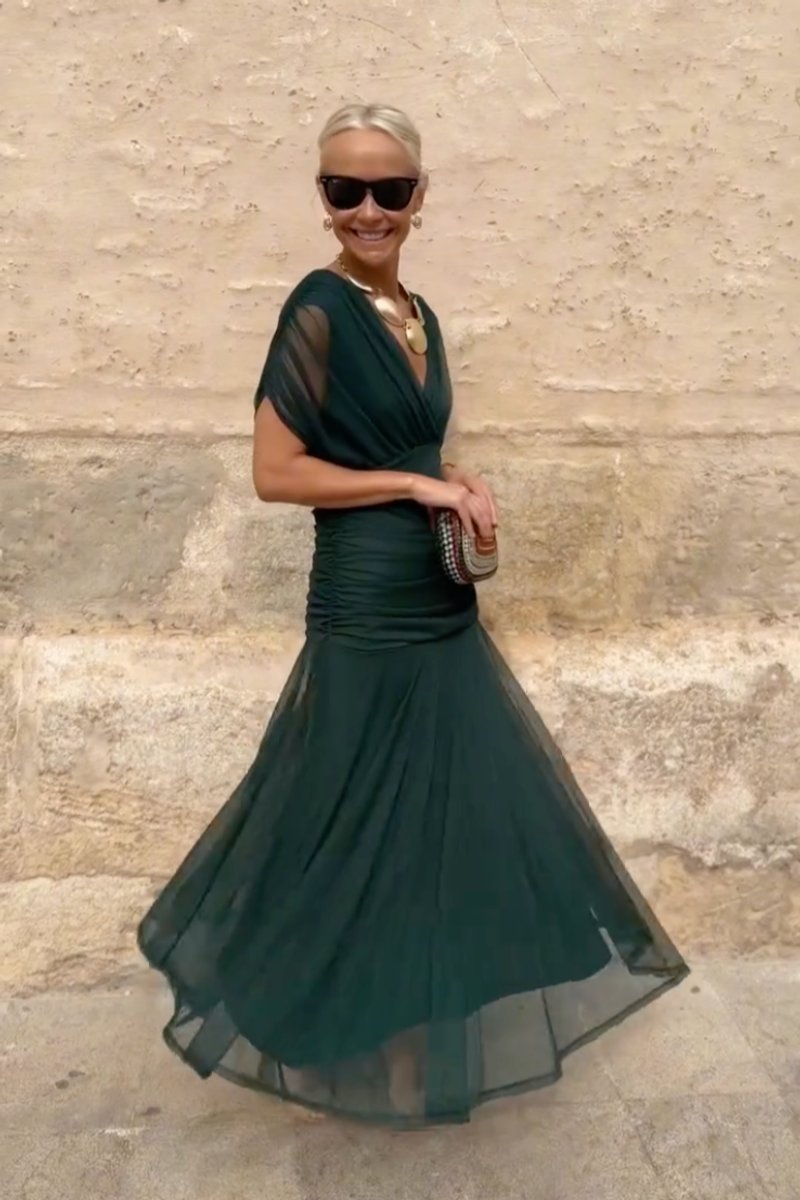 Women's V-Neck Pleated Chiffon Formal & Evening Dress Maxi Gown