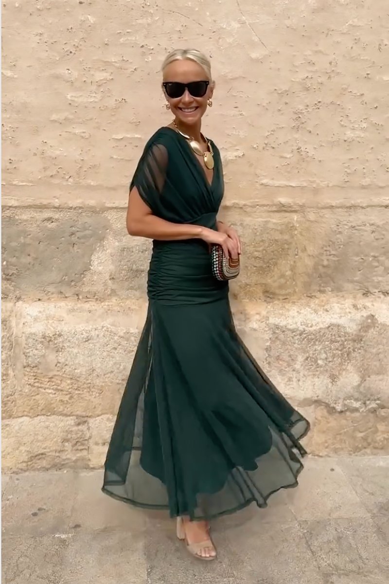 Women's V-Neck Pleated Chiffon Formal & Evening Dress Maxi Gown