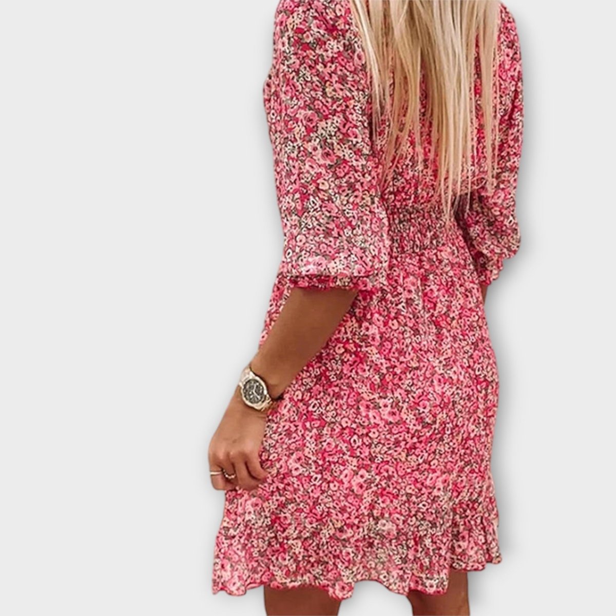 Women's V-Neck Puff Sleeve Smocked-Waist Floral Dress