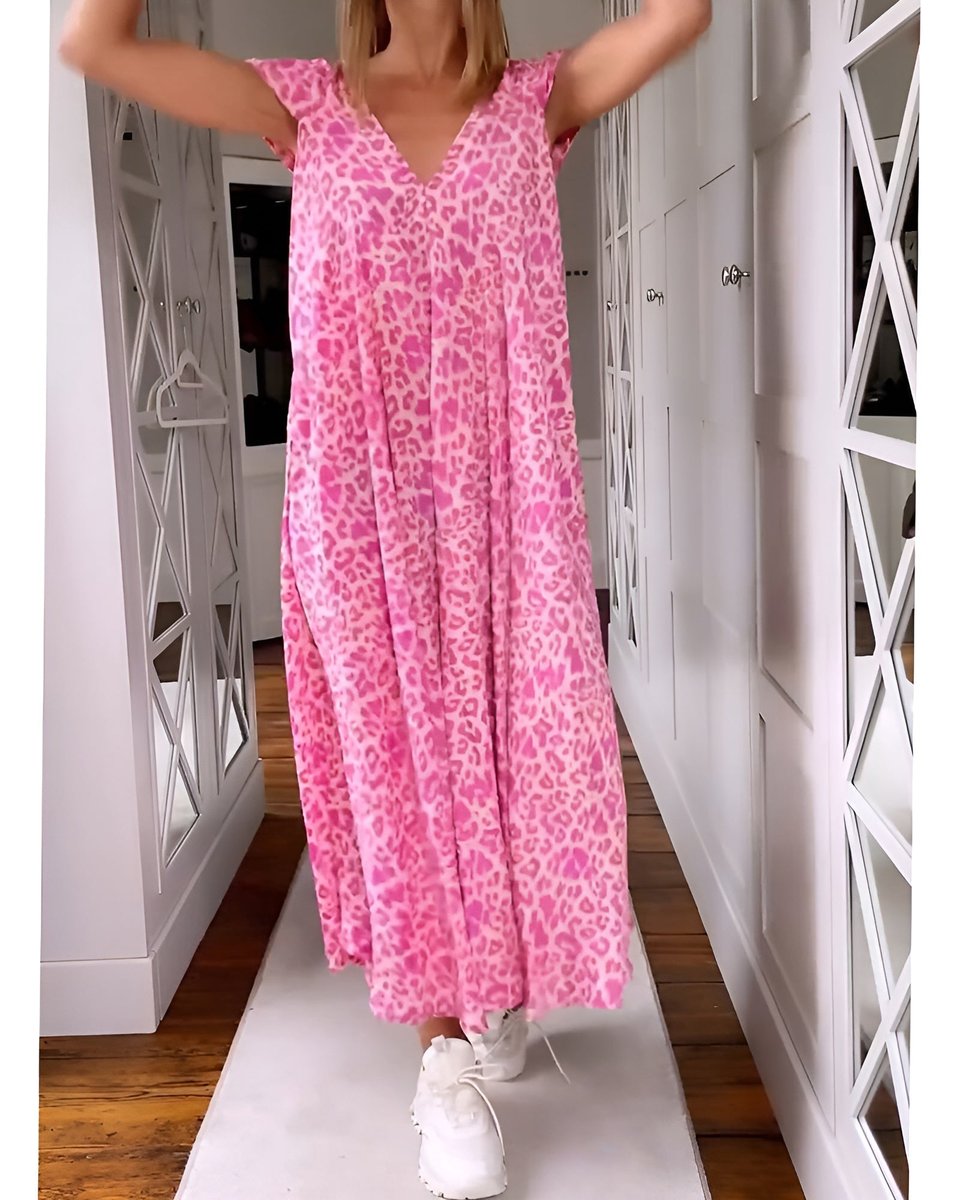 Women's V-Neck Relaxed-Fit Leopard-Print Formal & Evening Dress Maxi