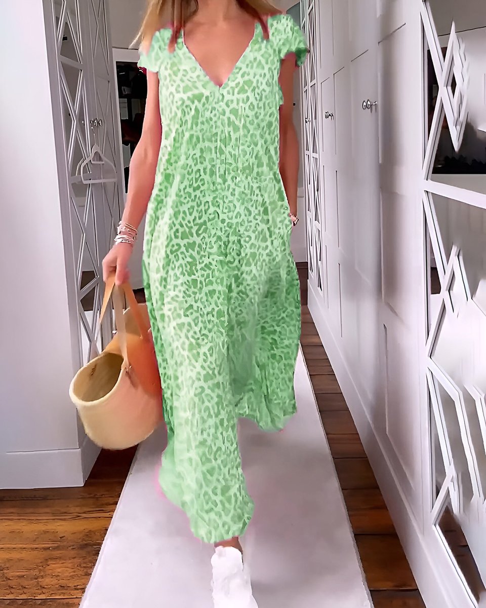 Women's V-Neck Relaxed-Fit Leopard-Print Formal & Evening Dress Maxi - Green