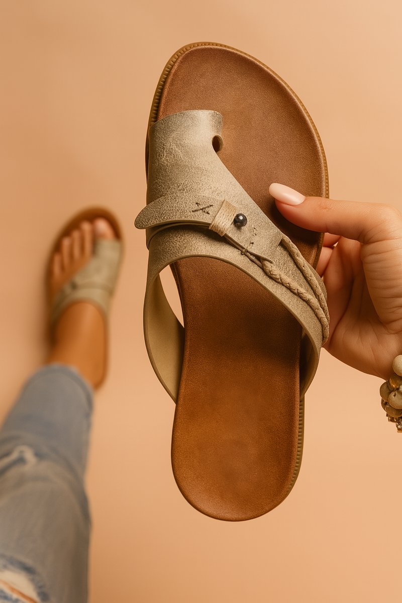Women's Vegan Leather Toe-Post Cushioned Comfort Sandals - Light Brown