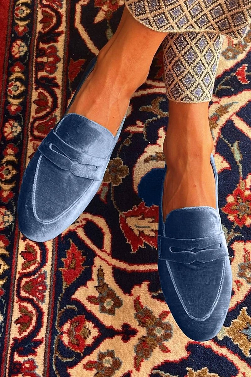 Women's Velvet Penny Slip-On Loafers - Blue