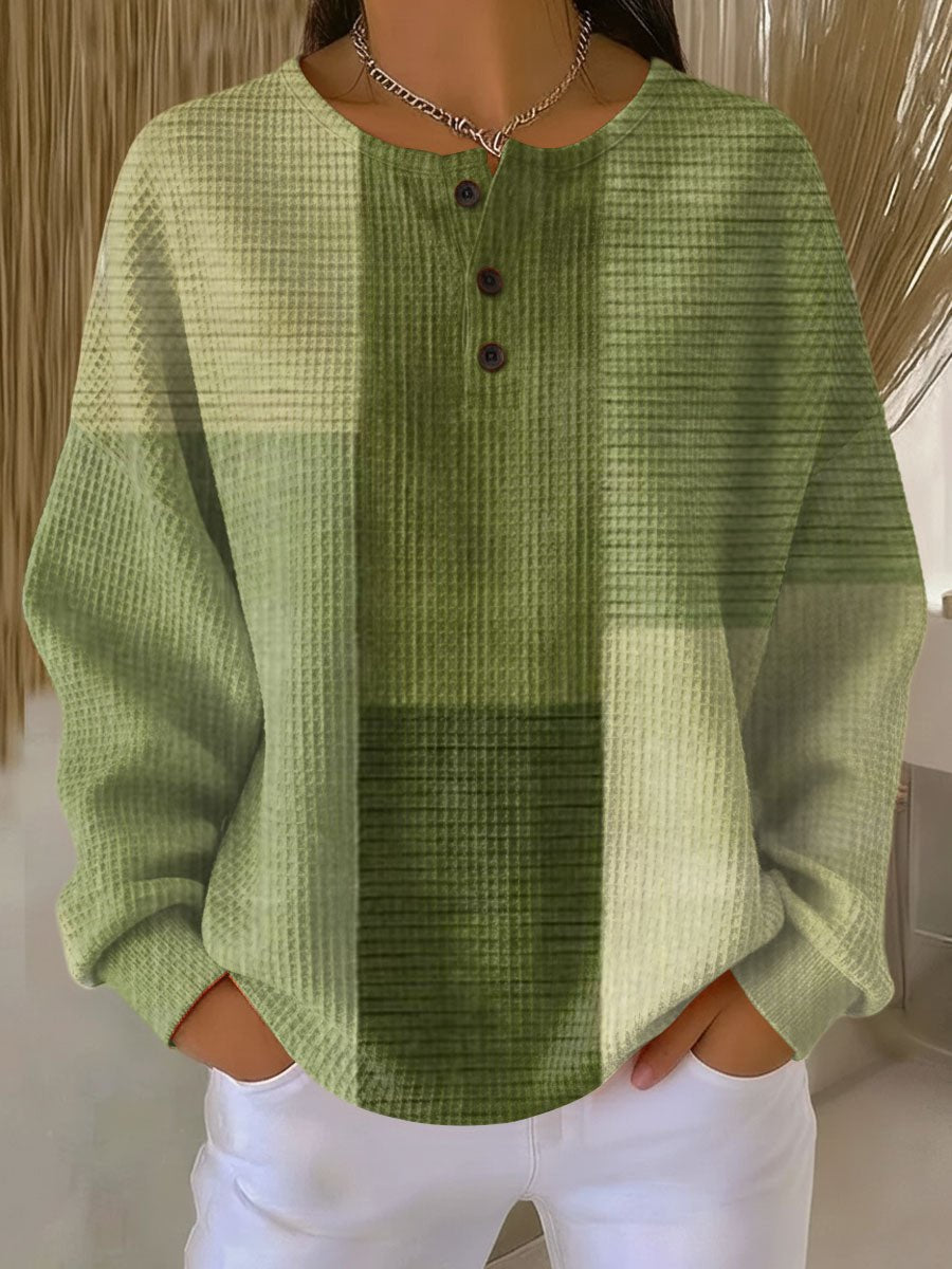 Women's Waffle Knit Henley Top Relaxed Fit
