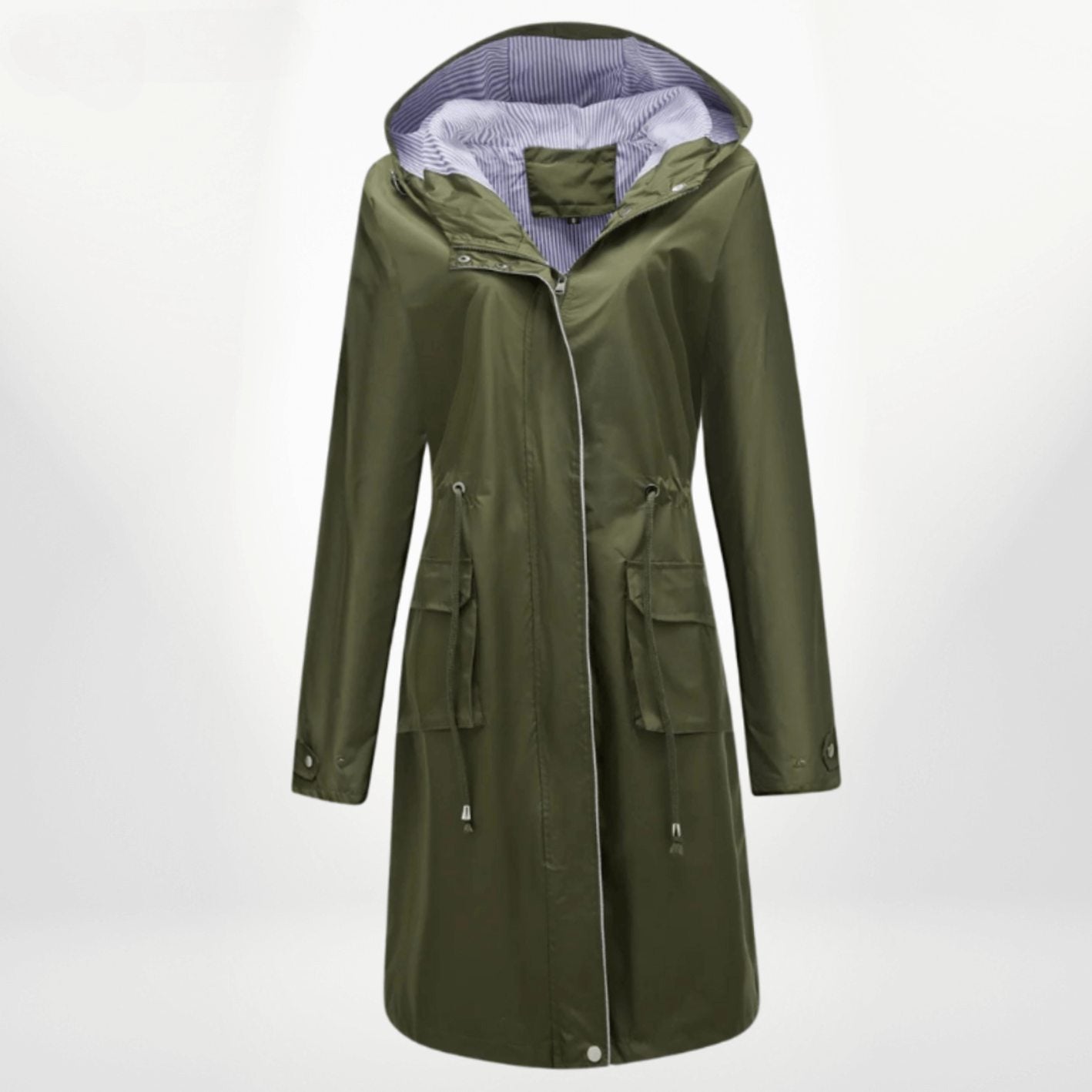 Women's Waterproof Hooded Long Rain Trench Coat Denim Jacket Alternative - Green