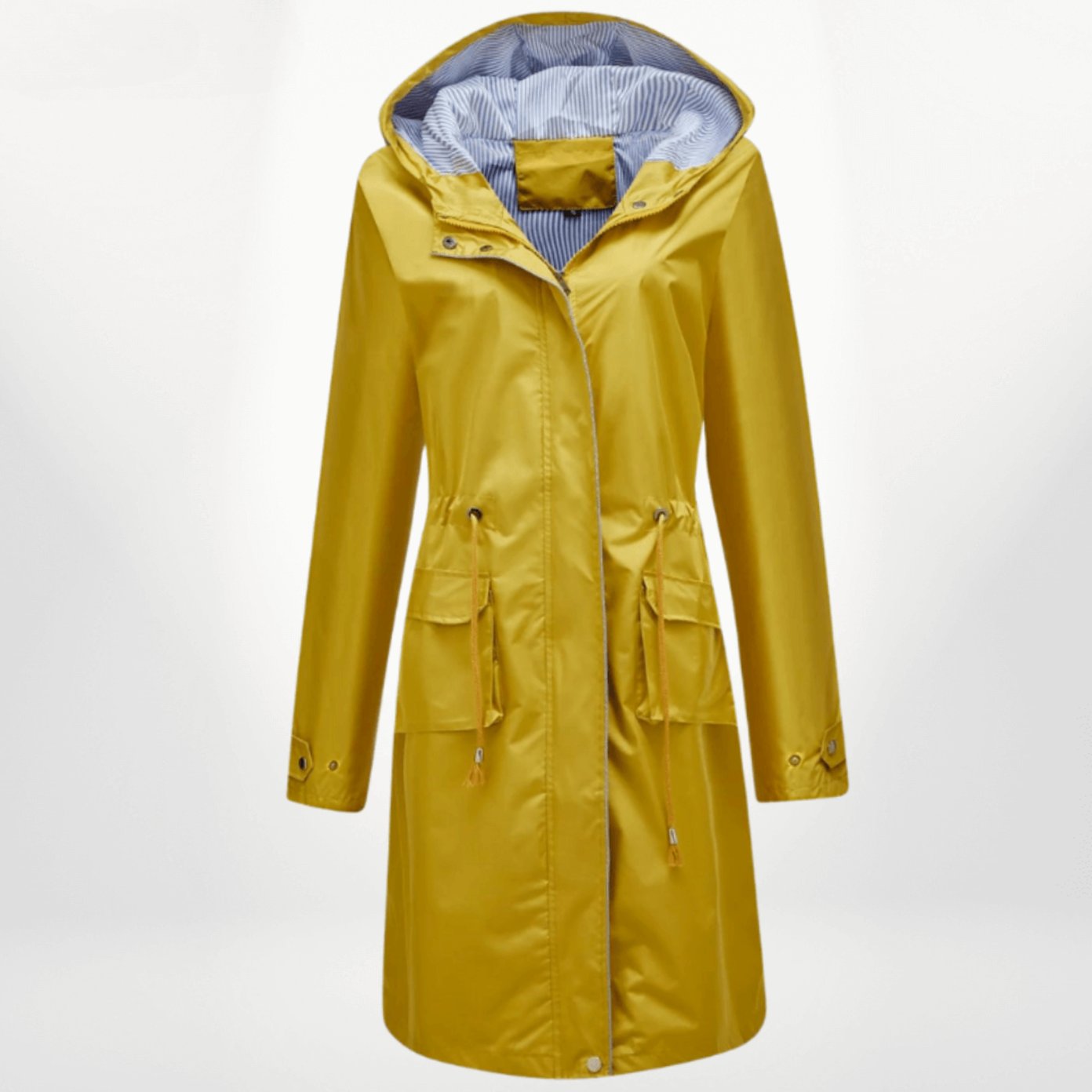 Women's Waterproof Hooded Long Rain Trench Coat Denim Jacket Alternative - Yellow