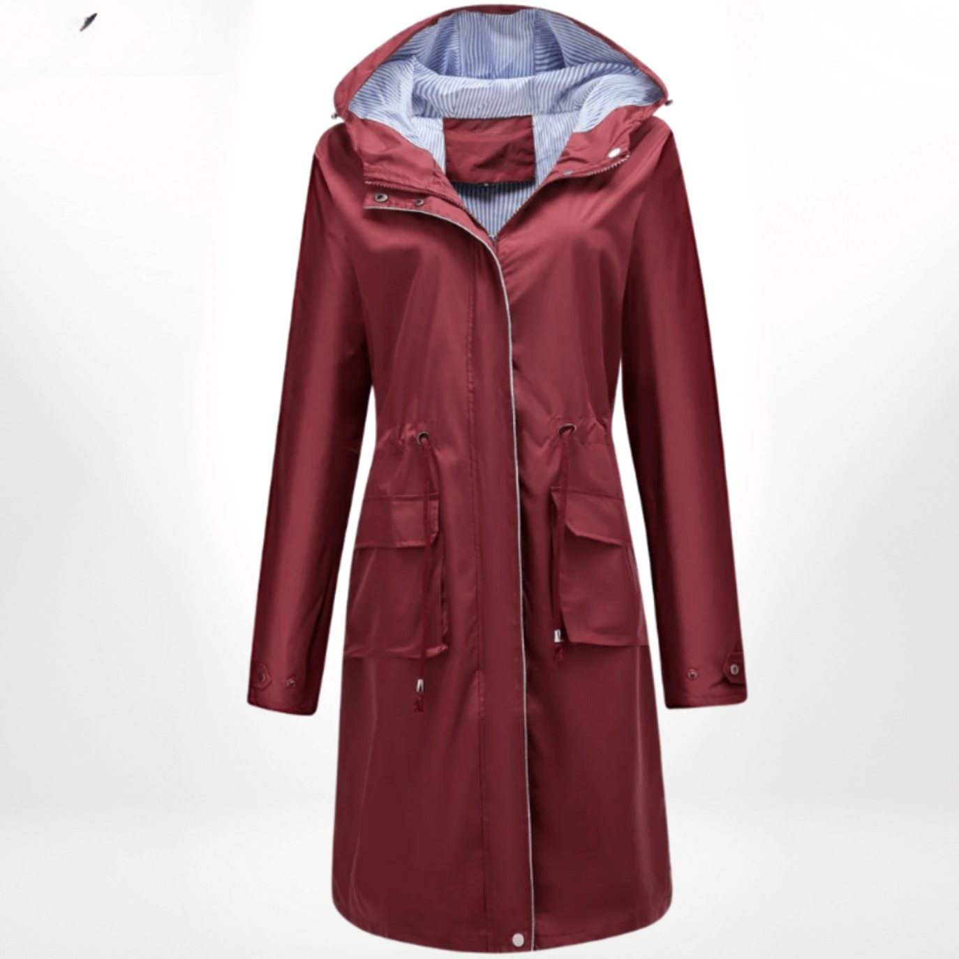 Women's Waterproof Hooded Long Rain Trench Coat Denim Jacket Alternative - Red