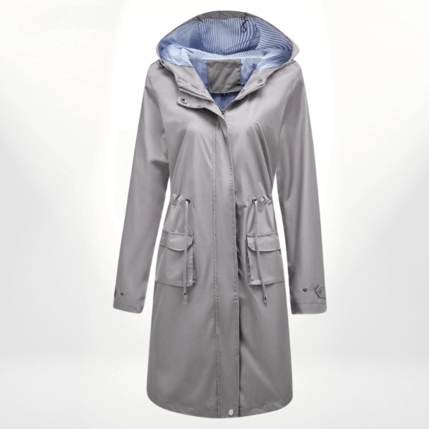 Women's Waterproof Hooded Long Rain Trench Coat Denim Jacket Alternative - Grey