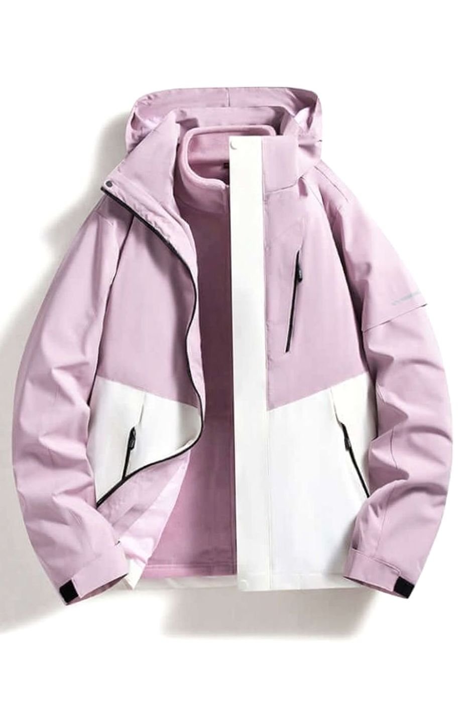 Women's Waterproof Hooded Two-Tone Outdoor Shell Jacket - White Purple