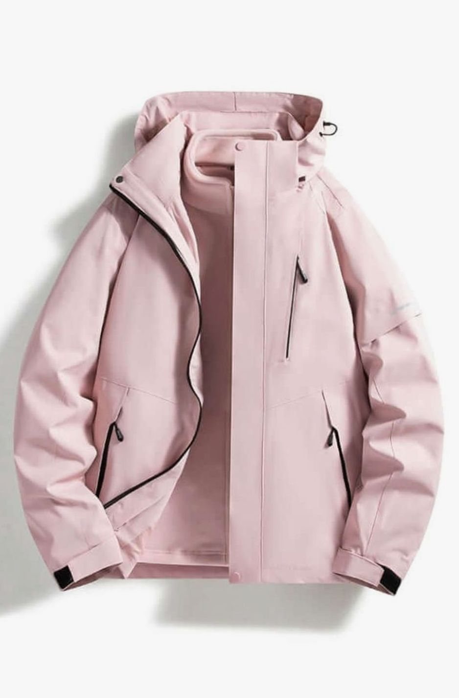 Women's Waterproof Hooded Two-Tone Outdoor Shell Jacket - Pink