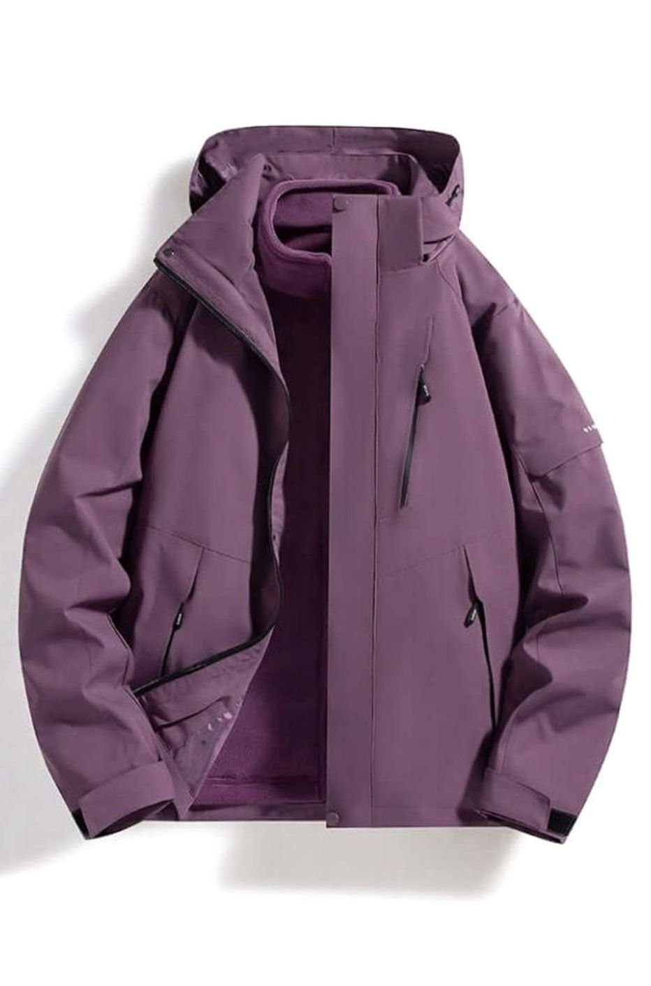Women's Waterproof Hooded Two-Tone Outdoor Shell Jacket - Purple