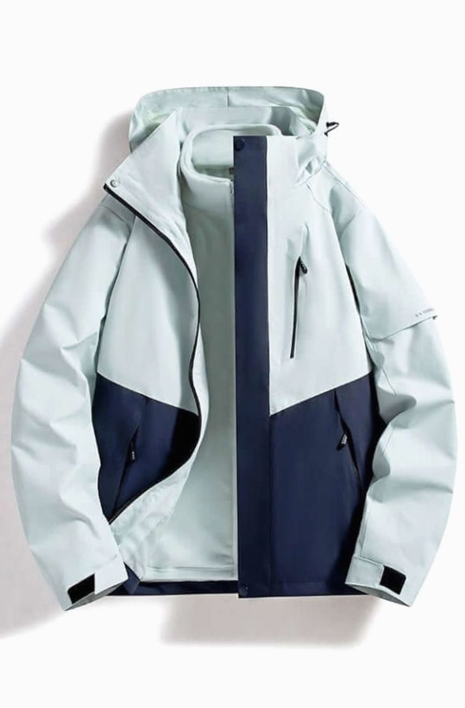 Women's Waterproof Hooded Two-Tone Outdoor Shell Jacket - Blue