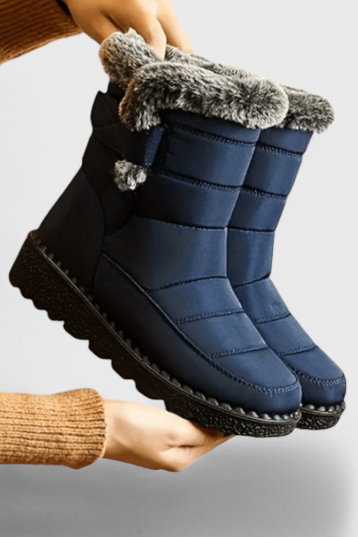 Women's Waterproof Quilted Faux Fur Lined Winter Boots - Blue