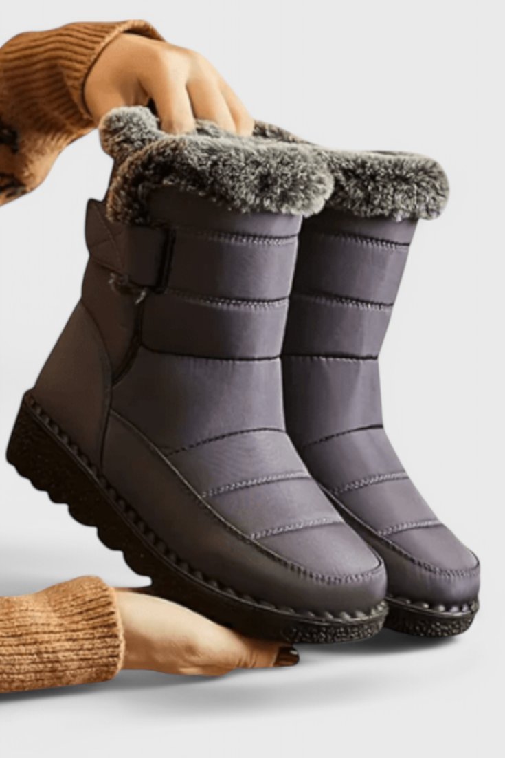 Women's Waterproof Quilted Faux Fur Lined Winter Boots - Gray