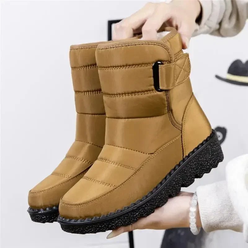 Women's Waterproof Quilted Winter Ankle Snow Boots - Khaki