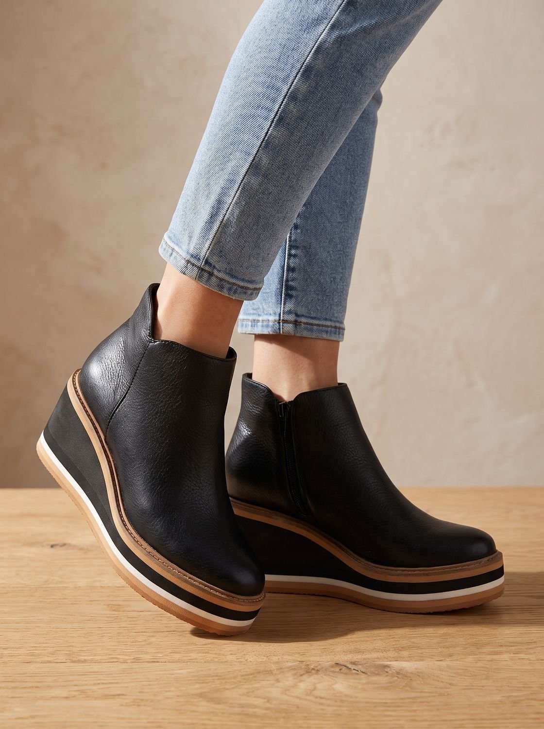 Women's Waterproof Side-Zip Wedge Platform Ankle Boots