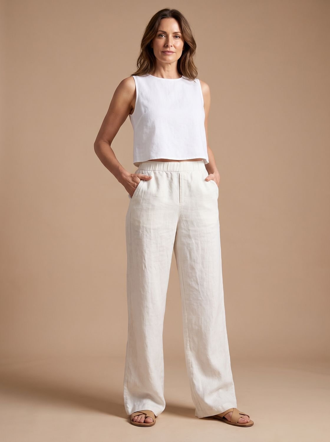 Women's Wide-Leg 100% Linen Trousers High-Waist Breathable Pants
