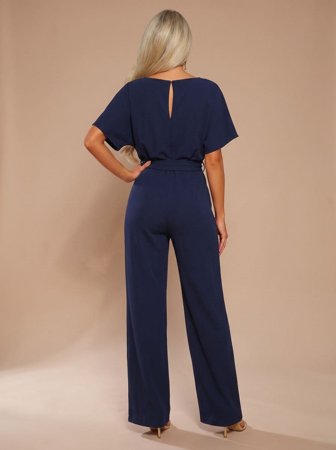 Women's Wide-Leg Belted Short-Sleeve Jumpsuit