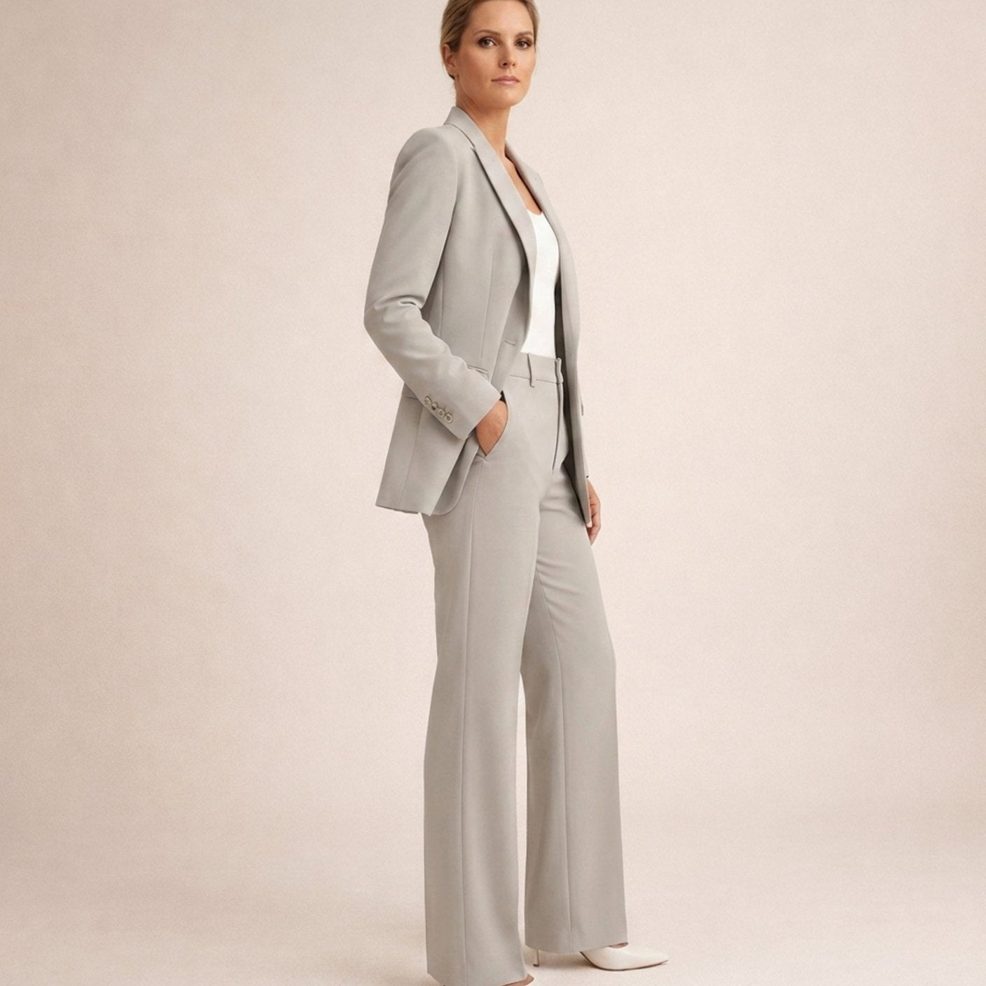 Women's Wide-Leg Blazer Trouser Two-Piece Suit