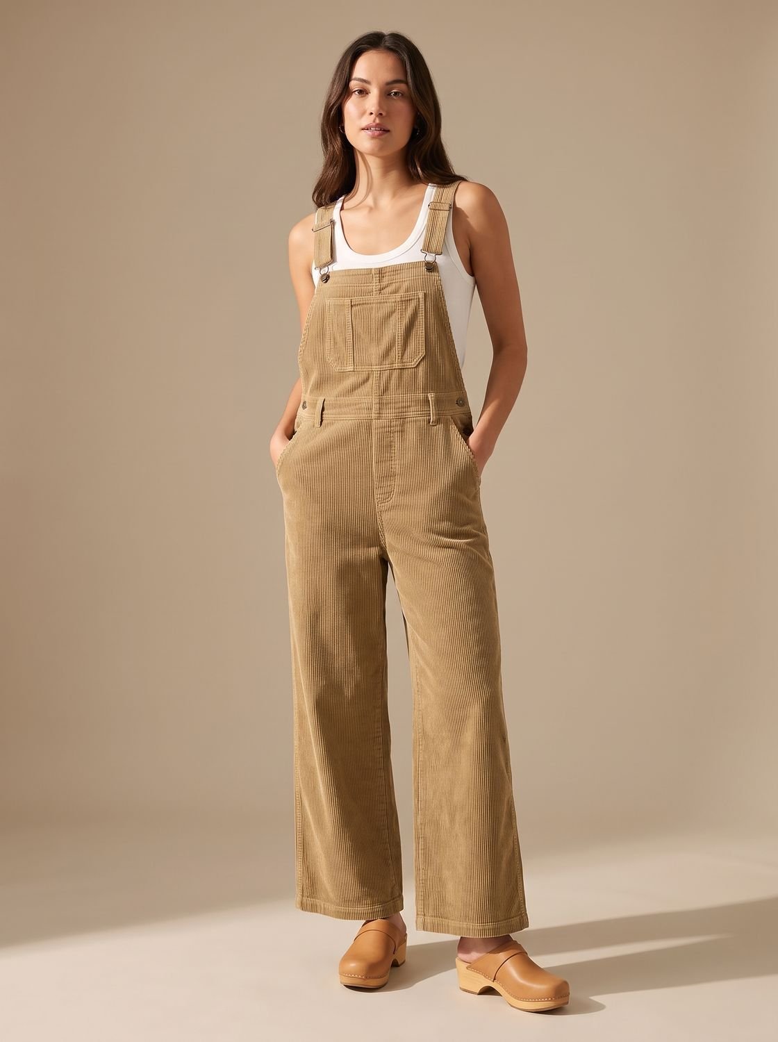 Women's Wide-Leg Corduroy Bib Overall Jumpsuit - Brown