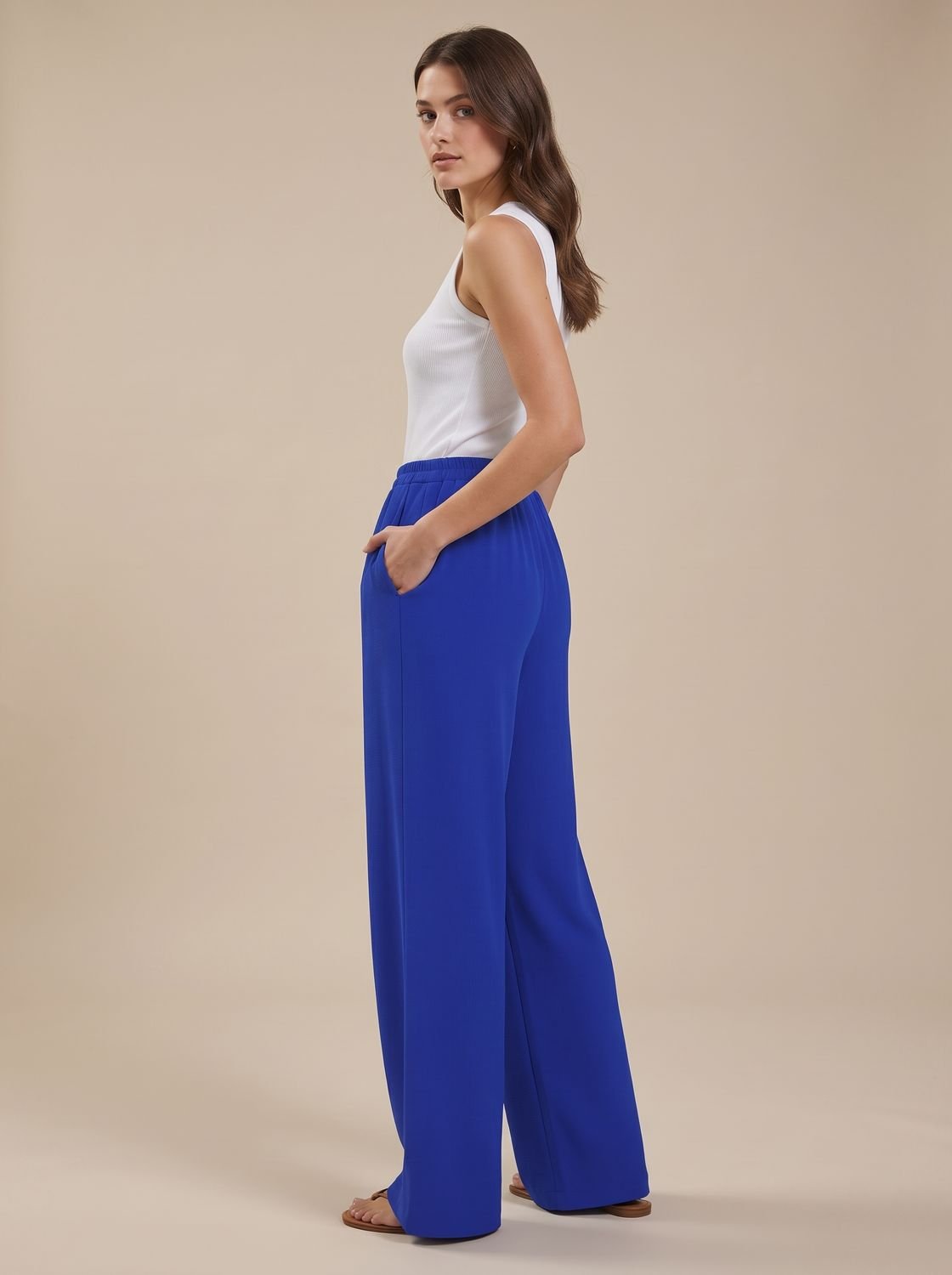 Women's Wide-Leg Palazzo Drawstring Waist Trousers Pockets